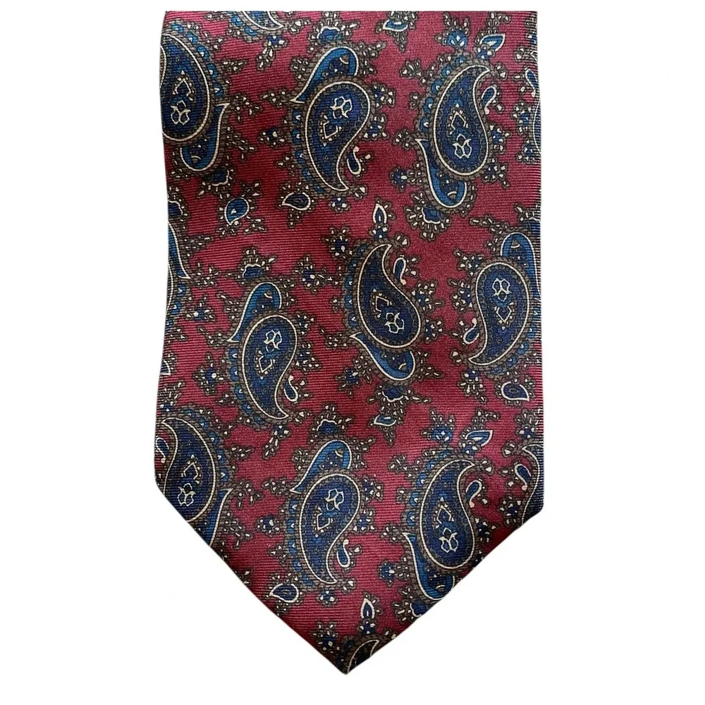 Bert Pulitzer Silk Necktie Paisley Burgundy Navy Classic Traditional Foulard